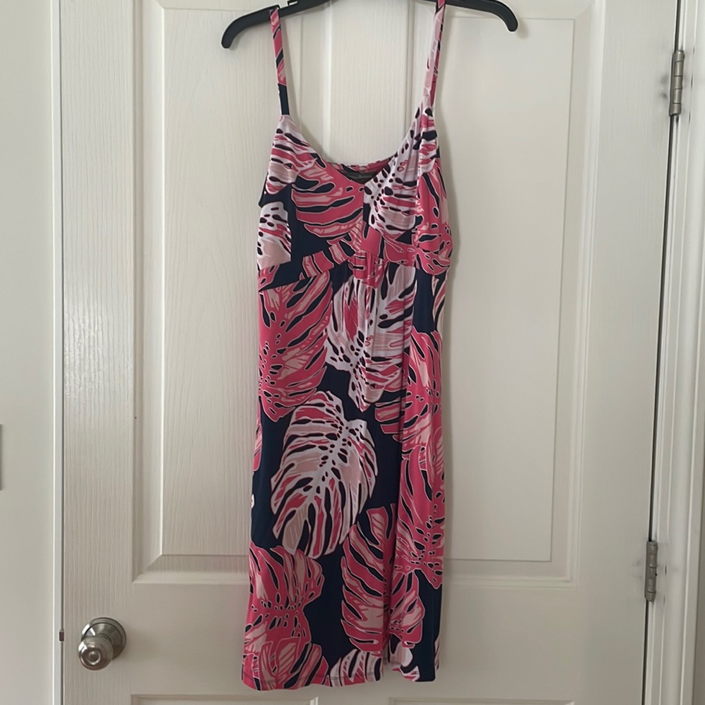 Tommy Bahamas Tropical Print Dress in Navy, White and Coral - size Large